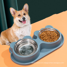 cat dog pet stainless steel double food bowl